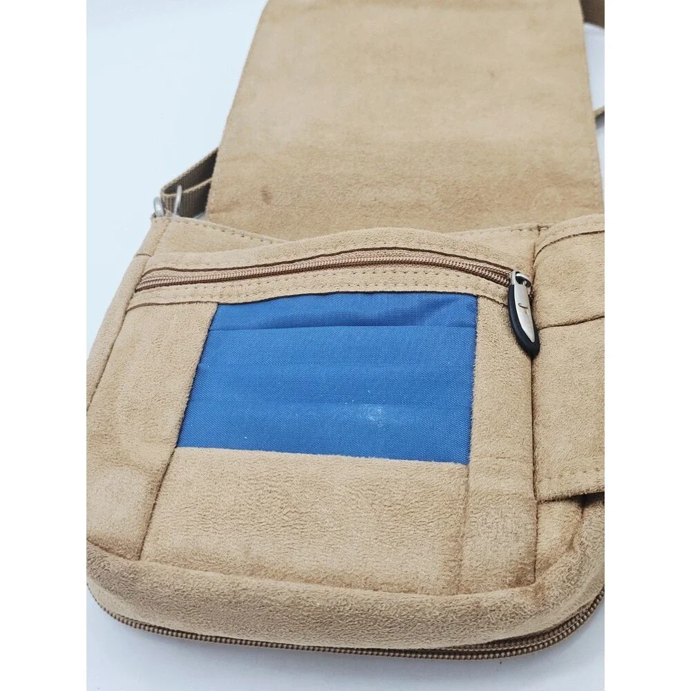TRAVELON Suede Organizing Purse Key Fob Mirror Expandable Bottom Crossbody Purse